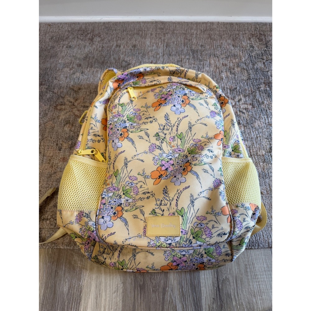 Vera Bradley ReActive Grand Backpack Yellow Floral Recycled Fabric 27198-12550
